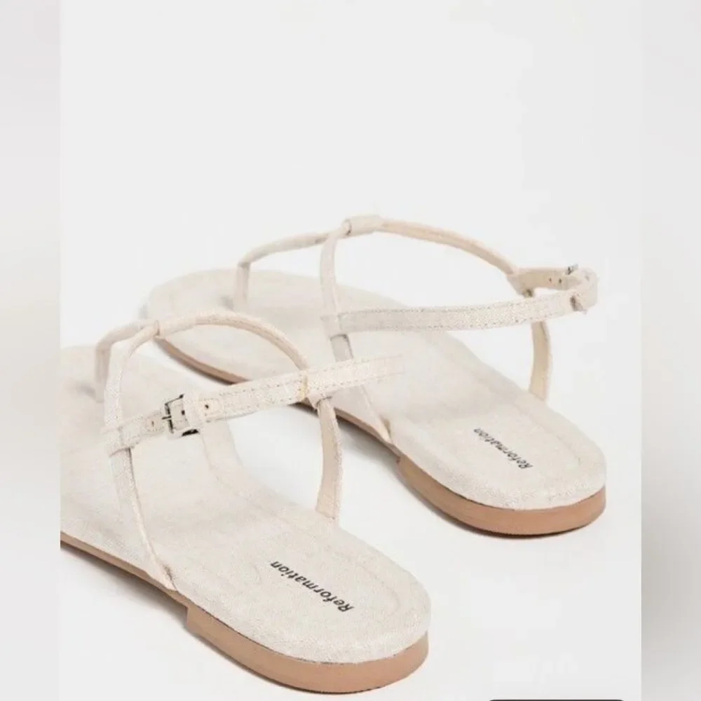 Reformation Cream Linen Thea T-Strap Women's Sandals